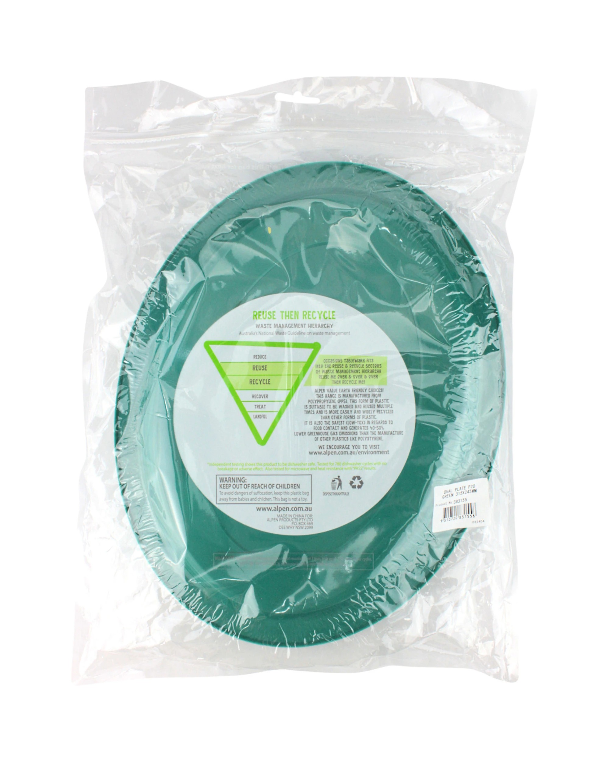 3 Alpen Reusable Oval Plates 31.5cm Pack of 20 - Jade Green - Green, 3 of 3
