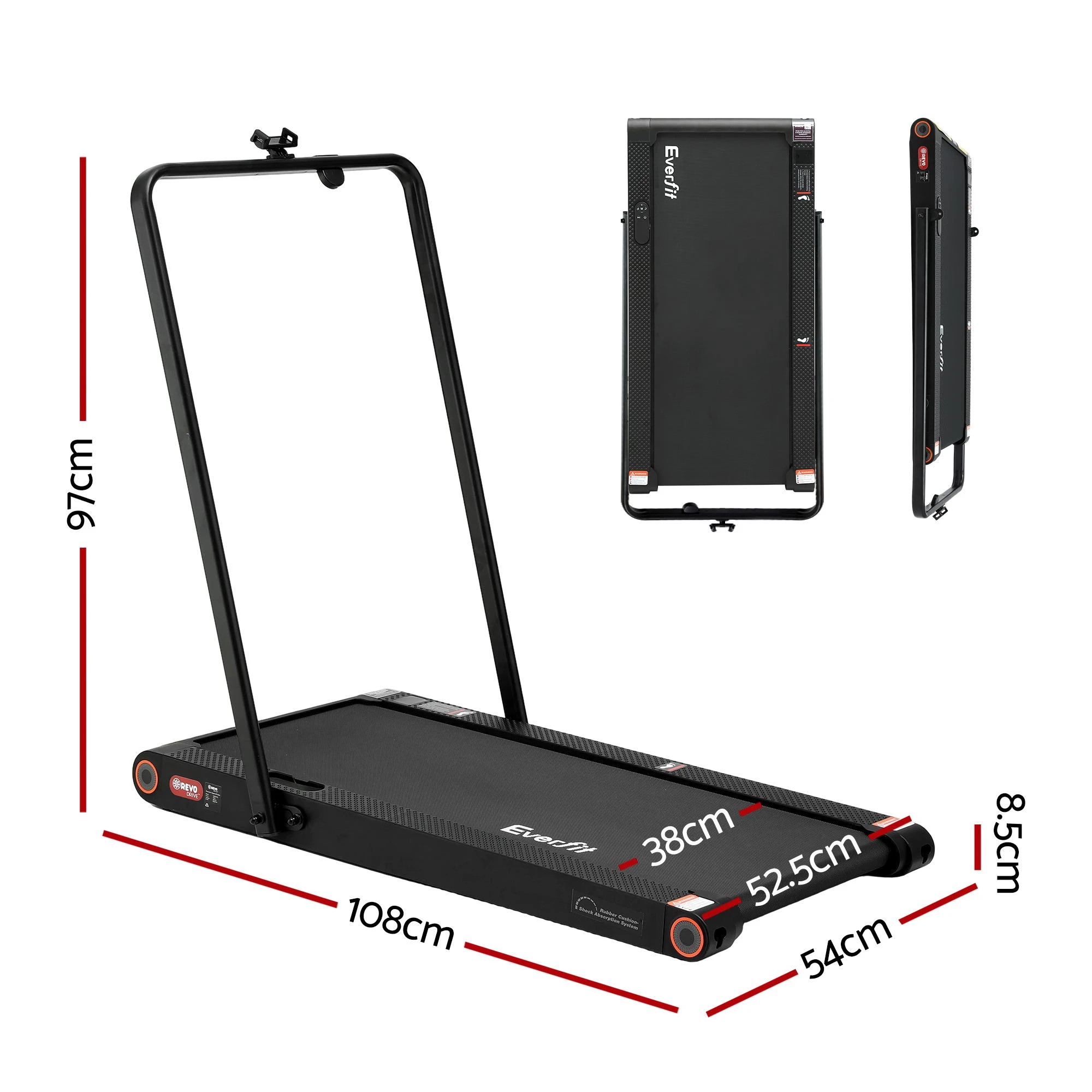 2 Everfit 4 in 1 Vibration Walking Pad Treadmill Under Desk Treadmills for Home Gym with App Control - Black, 2 of 4