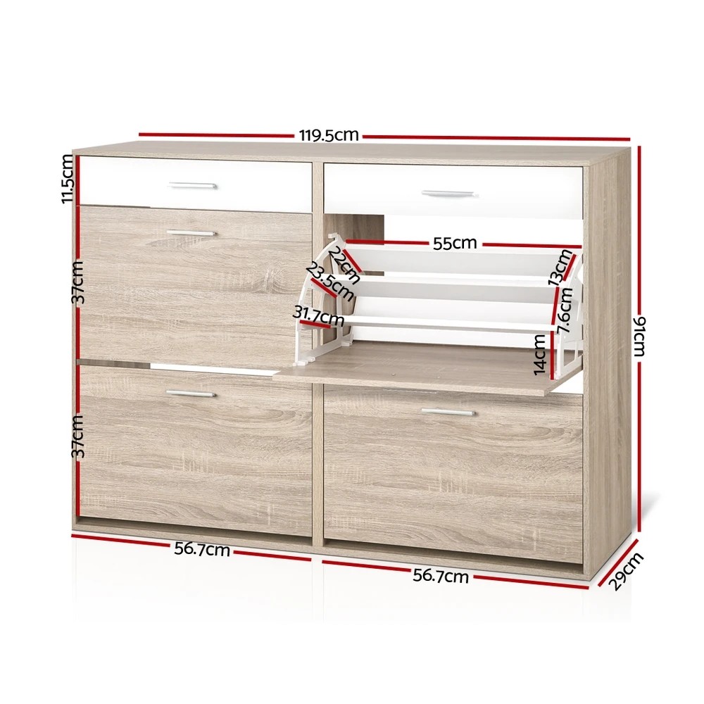3 Artiss Shoe Rack Cabinet 36 Pairs Adjustable Shelves Pine - Natural, 3 of 7