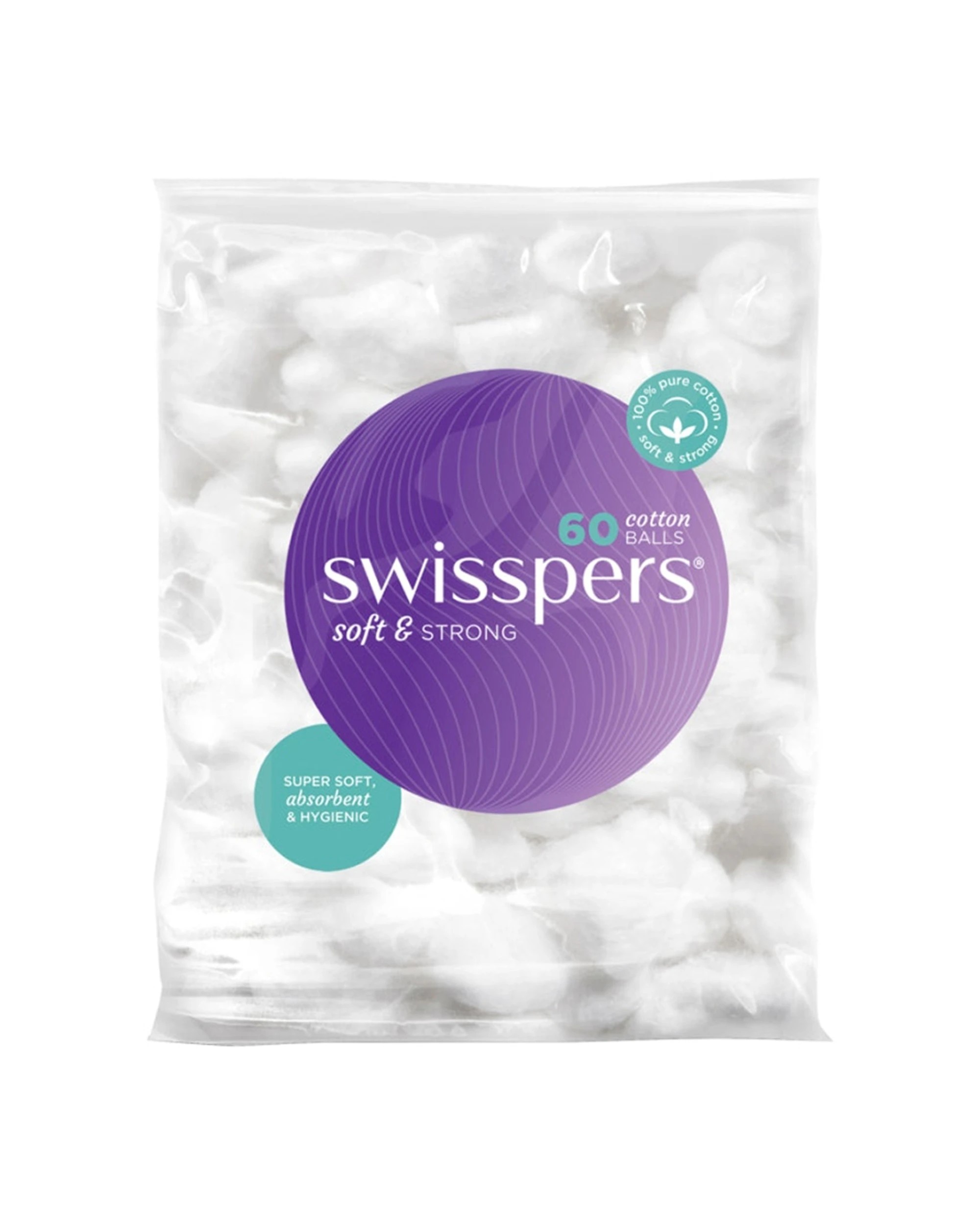 1 Swisspers Cotton Wool Balls - 60 Pack - White, 1 of 1