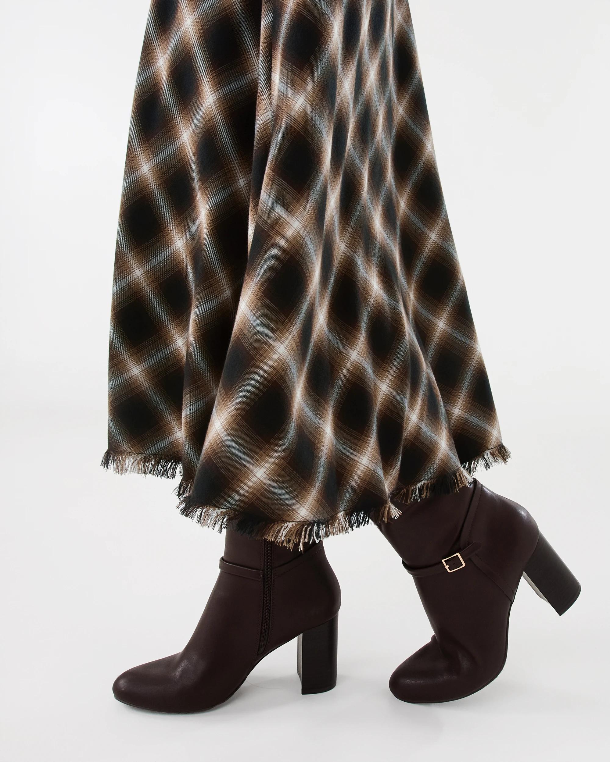 6 Asymmetrical Flannel Skirt Brwn Check, 6 of 6