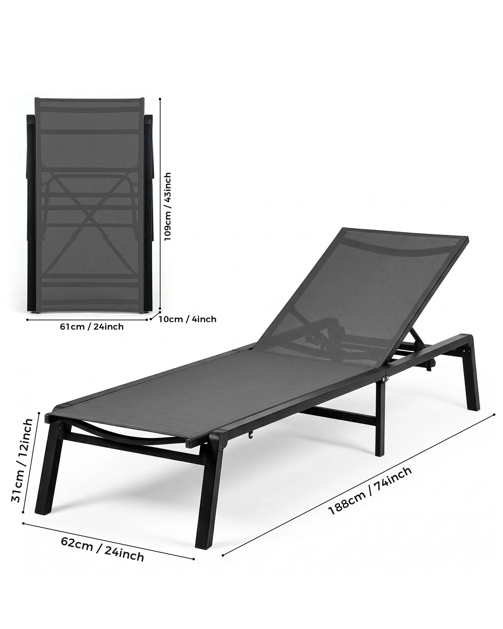 2 Advwin Chaise Lounge Chairs Outdoor 2Pcs Aluminum Patio Lounge Recliner Chairs 160kg, 2 of 8