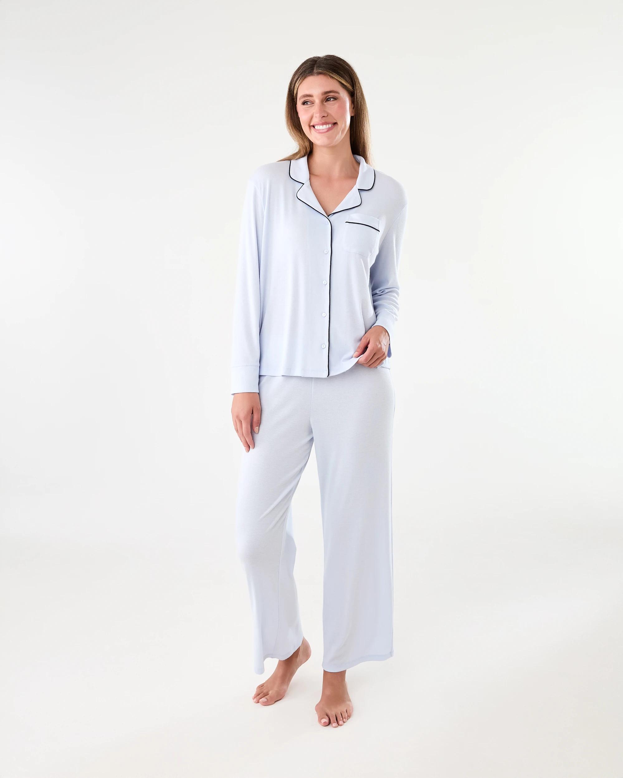 1 Long Sleeve Top and Pants Comfort Rib Pyjama Set Halo Blue, 1 of 8