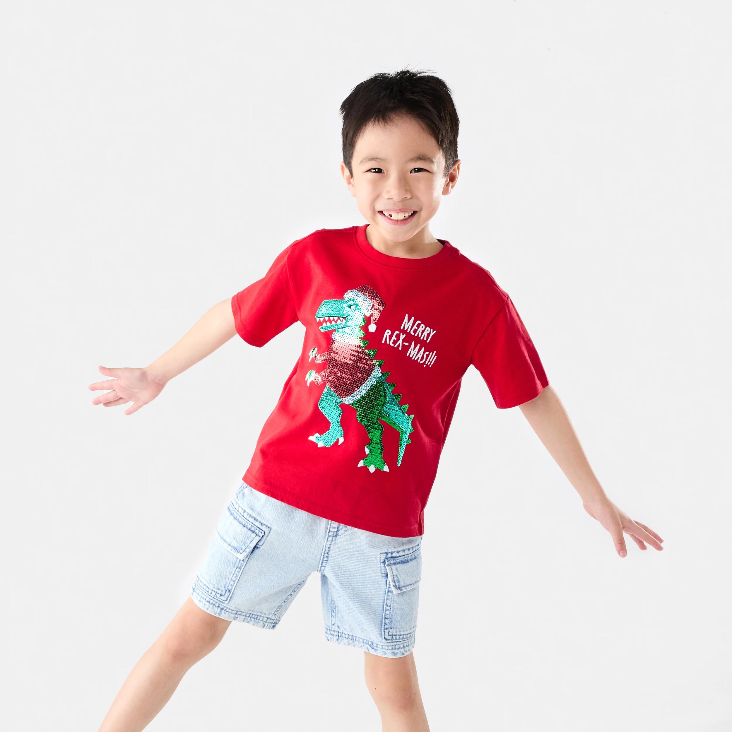 1 Christmas Applique T-shirt Red Dino, 1 of 7