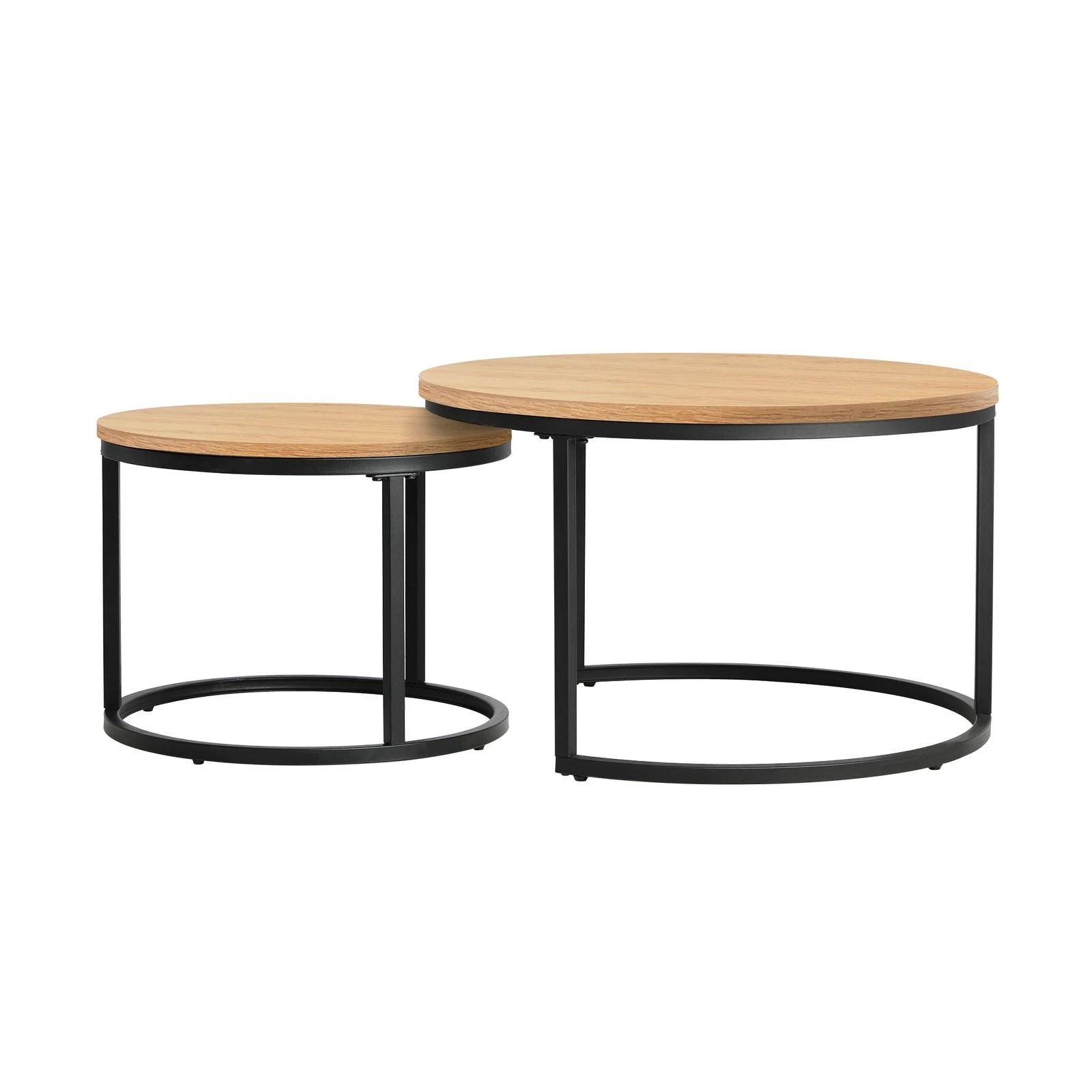 9 Oikiture Set Of 2 Coffee Table Round Nesting Side End Table
 - Natural, 9 of 10