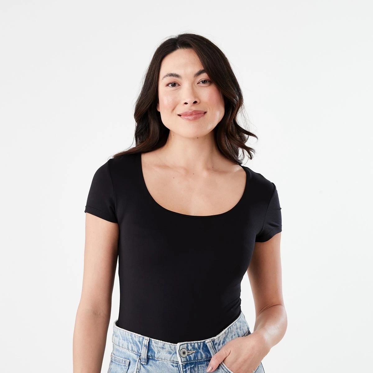 2 Short Sleeve Scoop Neck Bodysuit BLACK, 2 of 6