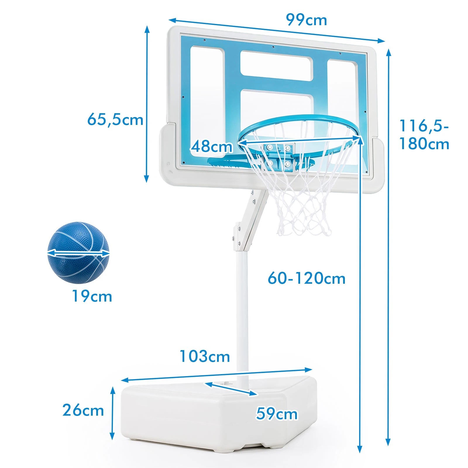 7 Costway Splash & Shoot Pool Basketball Hoop 116.5-180cm Portable Swimming Pool Goal w/2 Water Ball - Blue, 7 of 7