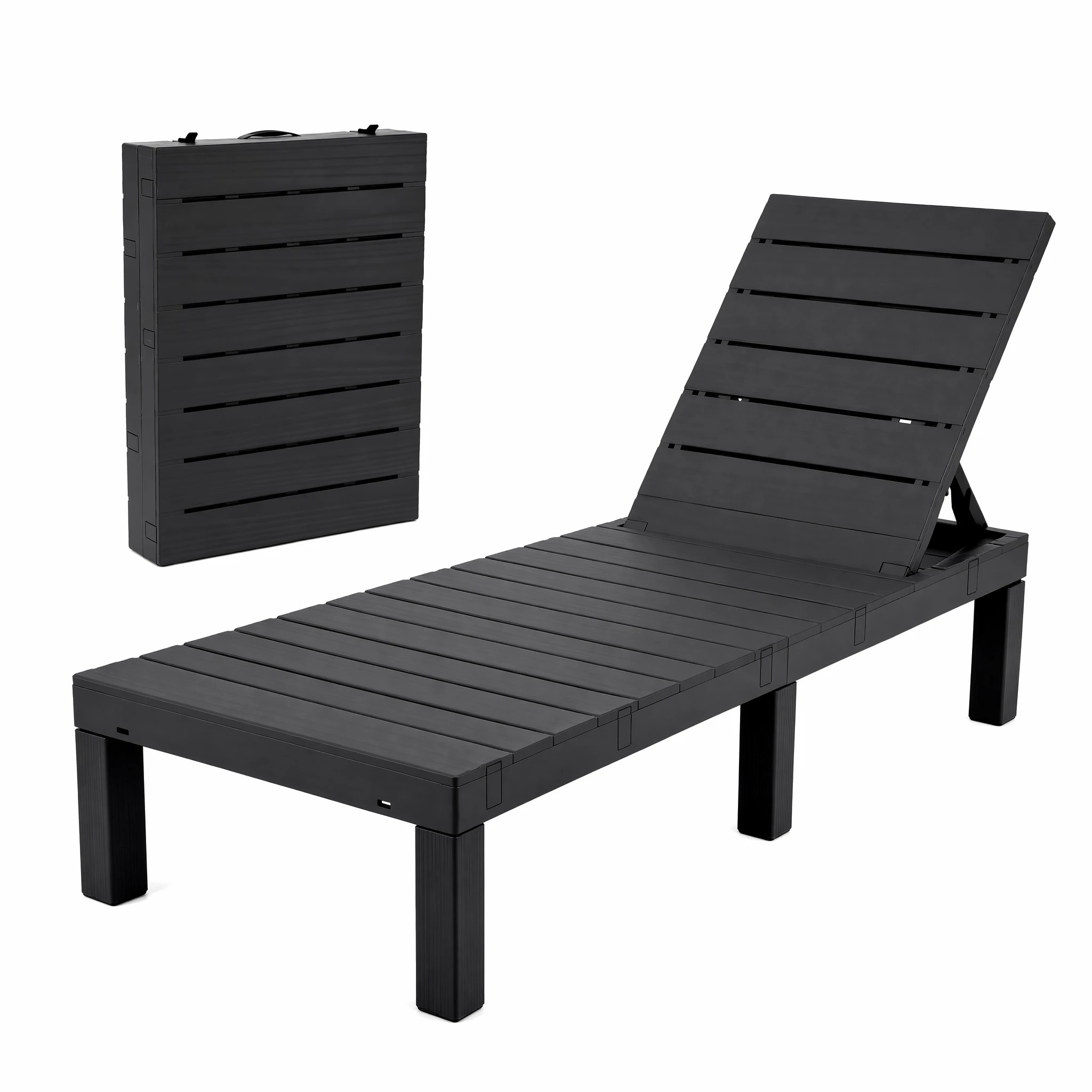 1 Gardeon Sun Lounge Foldable Outdoor Pool Pation Recliner Slatted - Black, 1 of 8