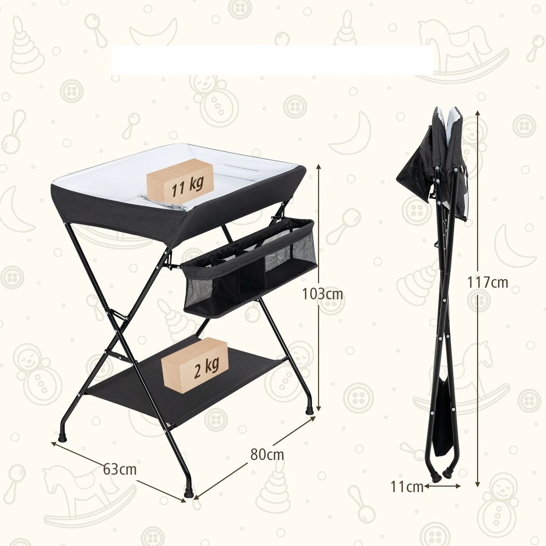 2 Costway Folding Change Table Nursery Organizer - Black, 2 of 3