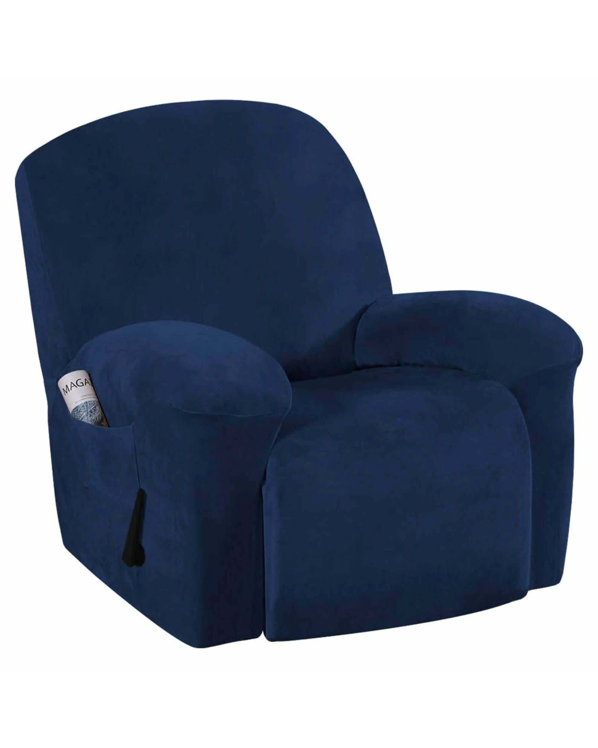 1 Smarcute Velvet Recliner Chair Cover Stretch Sofa Slipcover - Blue, 1 of 5
