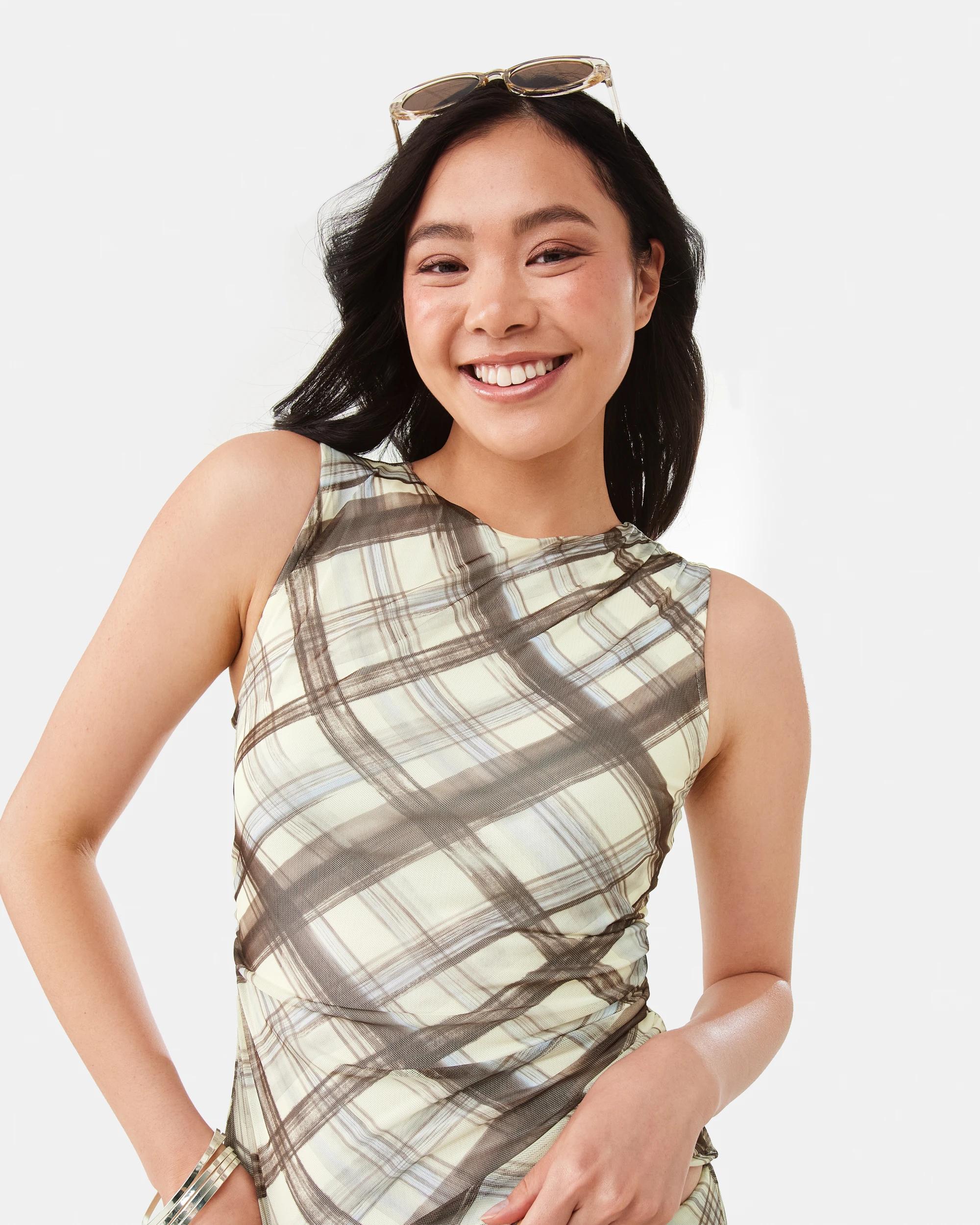 5 Sleeveless Drape Detail Tank Butter Chk, 5 of 9