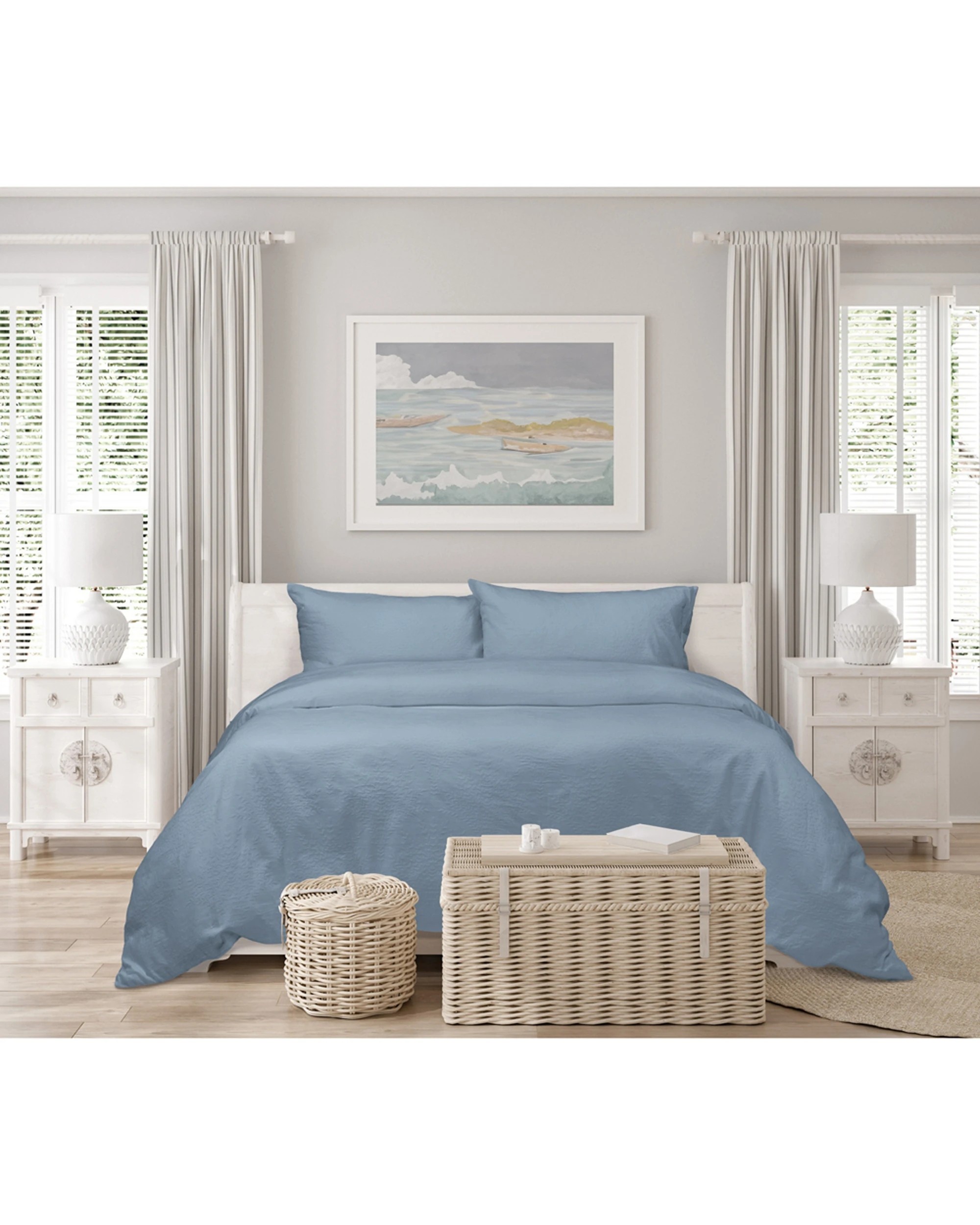 1 Algodon King Romy Cotton Quilt Cover/Pillowcase Set - Blue, 1 of 3