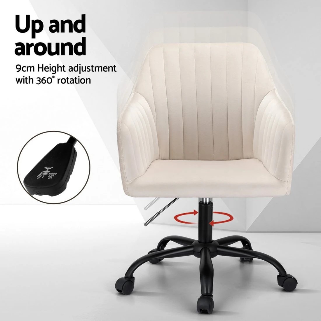 5 Artiss Office Chair Velvet Seat - White, 5 of 7