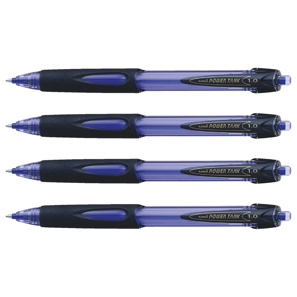 2 Uni Power Tank Retractable Ballpoint Pens Blue 4 Pack, 2 of 4