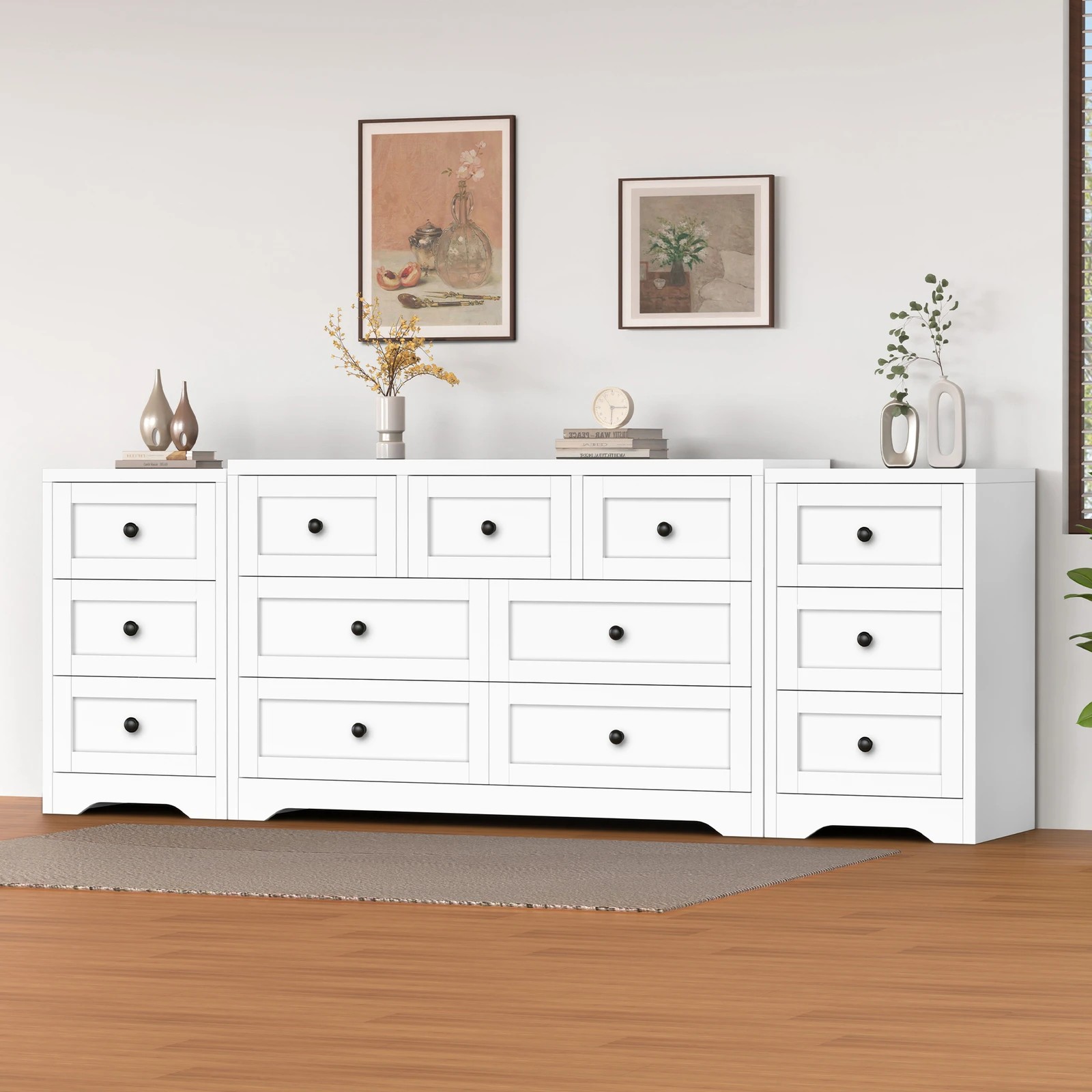 2 Alfordson 7 Chest of Drawers 2x Bedside Table Bedroom Storage Hamptons - White, 2 of 10