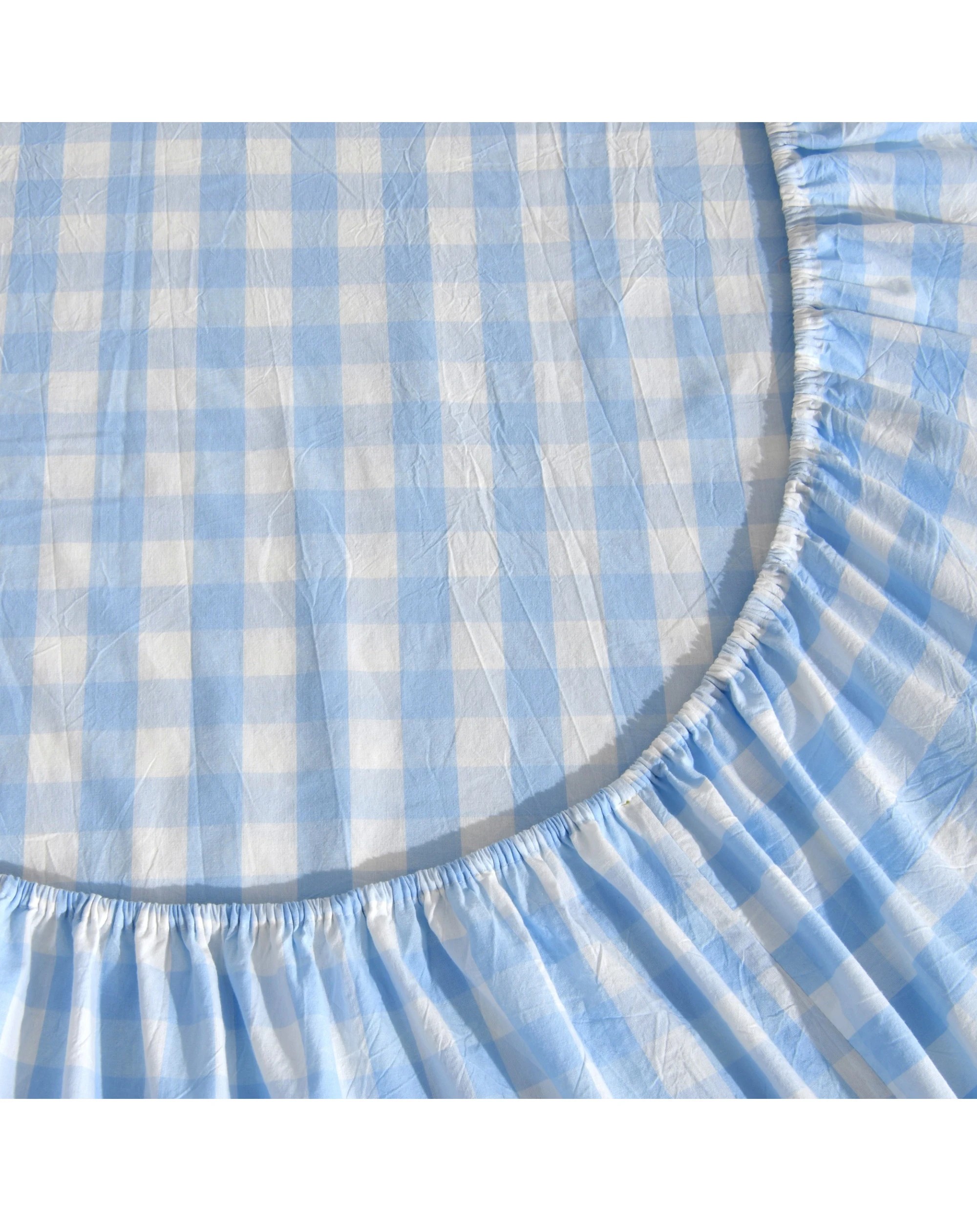 4 Dreamaker Lola Yarn Dyed Washed Cotton Gingham Sheet Set - Super King Bed - Sky, 4 of 7
