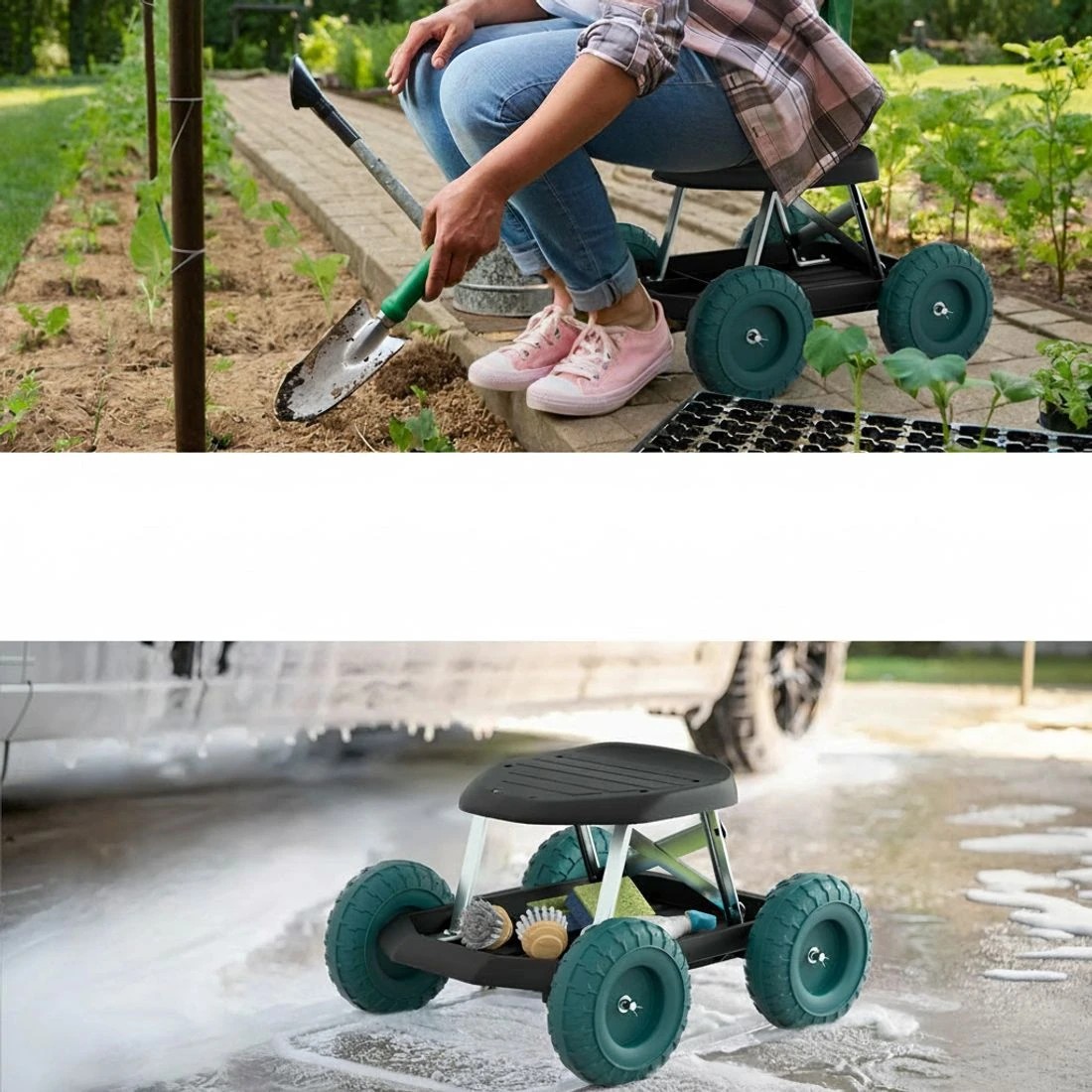 4 Gardeon Garden Cart Rolling Stool with Wheels Gardening Helper Seat Farm Yard - Black, 4 of 4