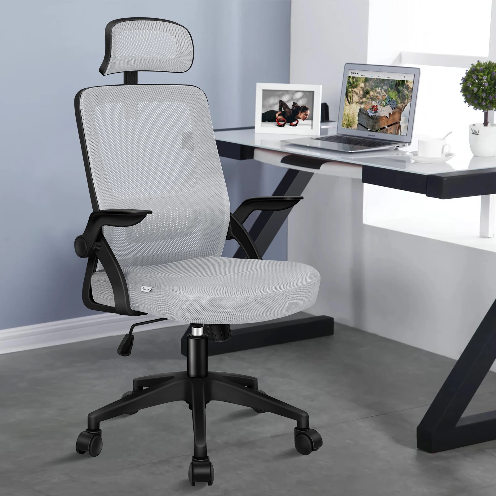 2 Alfordson Mesh Office Chair Executive Seat Tilt Fabric Gaming Racing Computer - Light Grey, 2 of 9