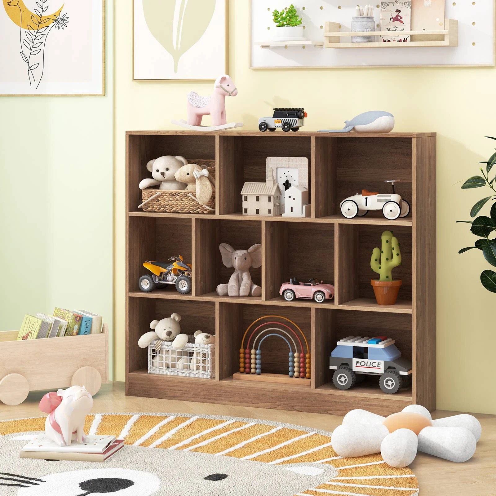 2 Costway 3-Tier Open Storage 10-Cube Bookshelf Storage Wooden Display Shelf - Natural, 2 of 4