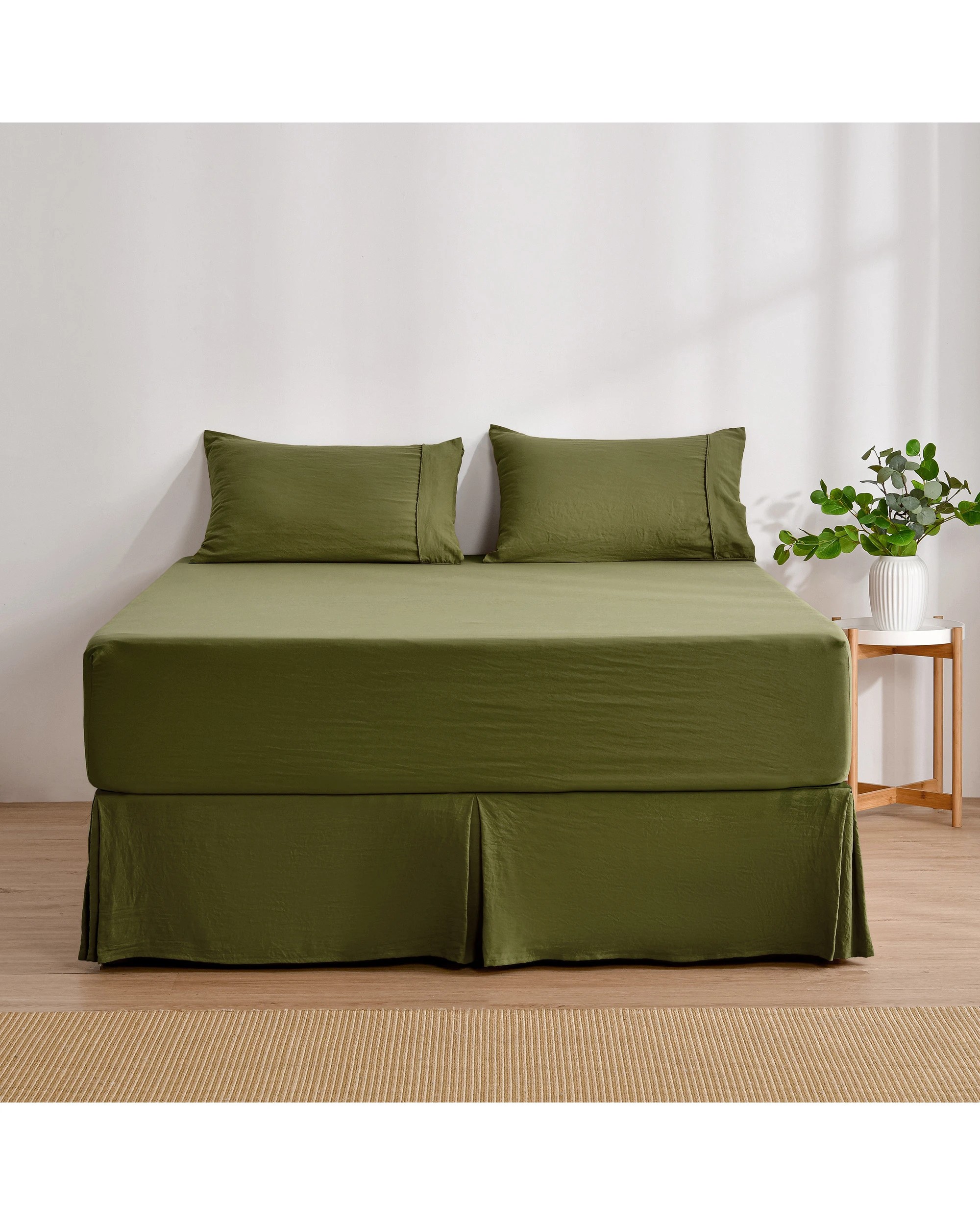 2 Dreamaker Superfine Washed Microfibre Pleated Valance - Super King Bed - Olive, 2 of 9