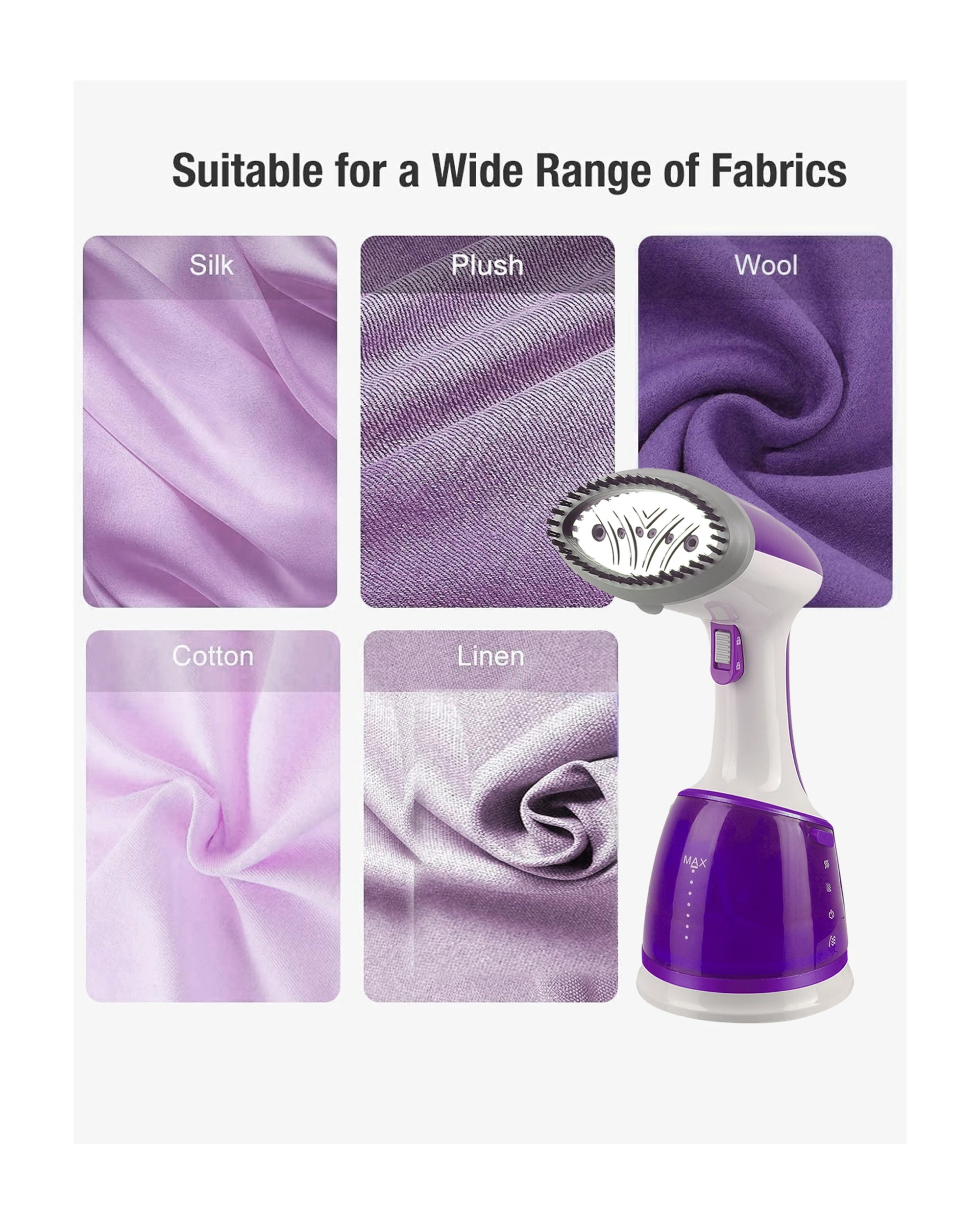 6 TODO 1700W Power Garment Steamer Handheld Steam Brush Iron Purple, 6 of 10