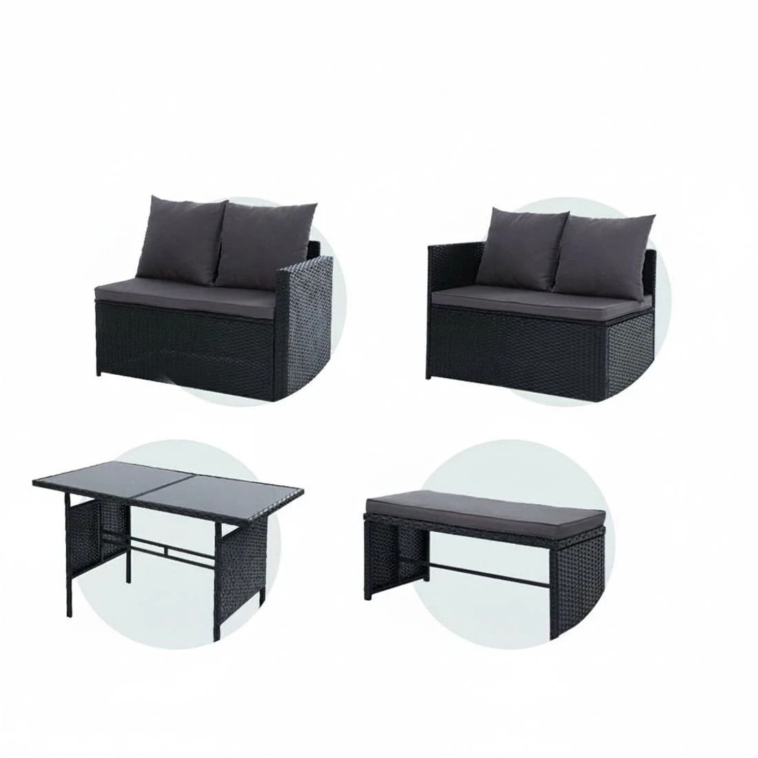 6 Gardeon Outdoor Dining Set Sofa Lounge Setting Chairs Table Bench Cover - Black, 6 of 6