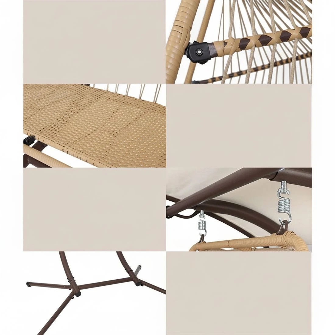 6 Gardeon Outdoor Egg Swing Chair Wicker Furniture Pod Stand Canopy 2 Seater - Beige, 6 of 6