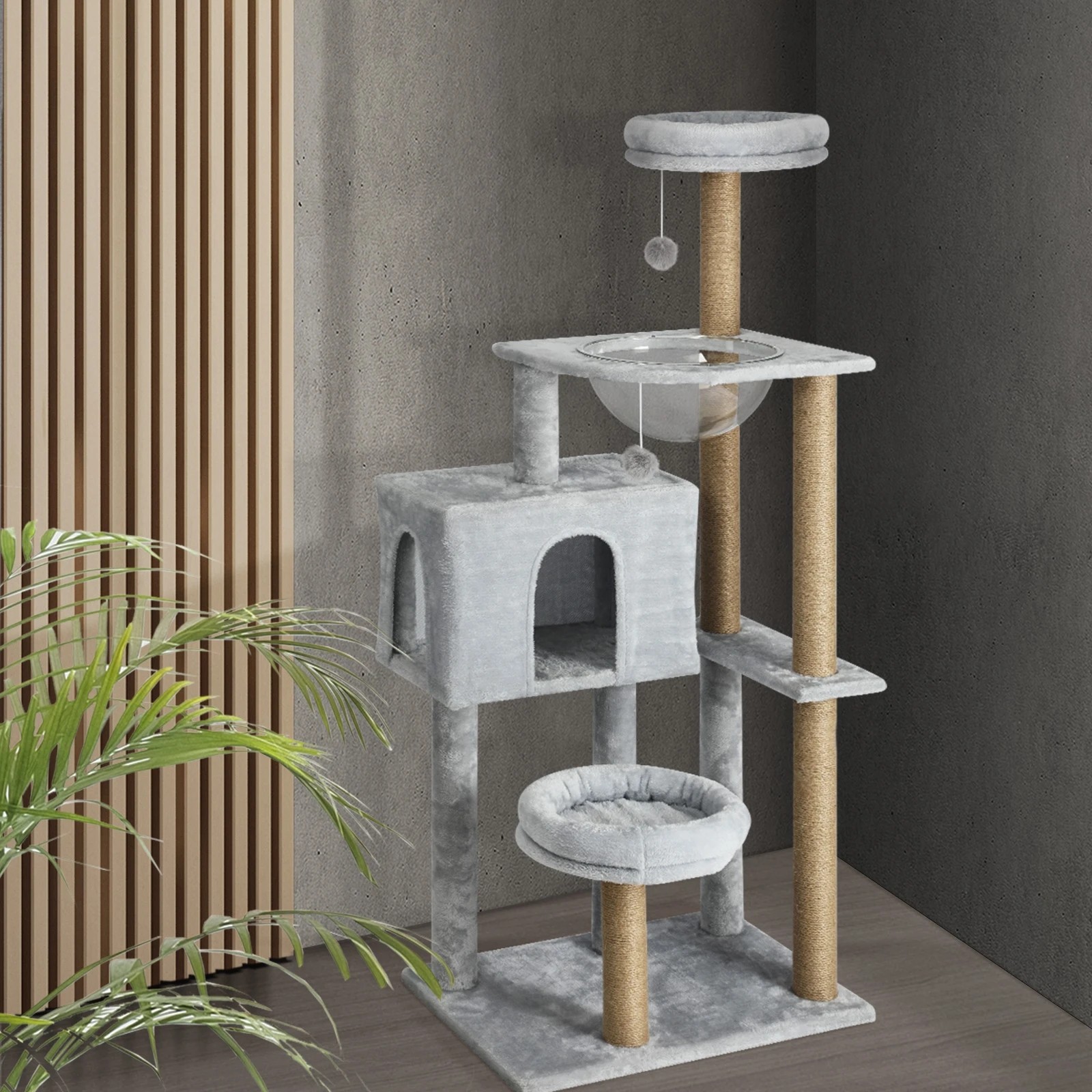 2 Alopet Cat Tree Tower Scratching Post Scratcher Cats Condo House Bed Wood 140cm
 - Grey, 2 of 8