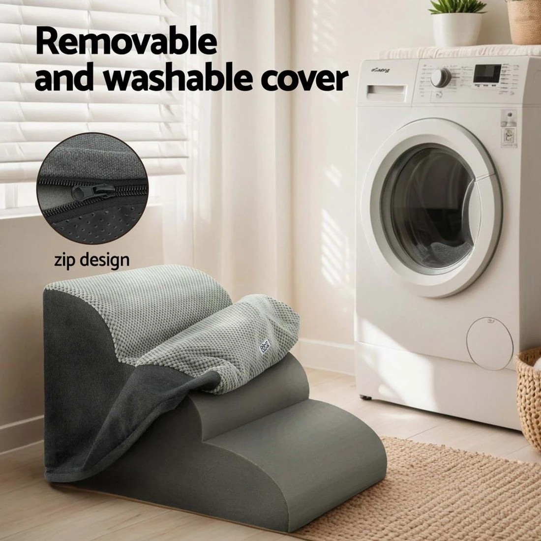 6 i.Pet 3 Tier Dog Ramp Foam Pet Stairs Supportive Portable Lightweight Non Slip Detachable Washable - grey, 6 of 6