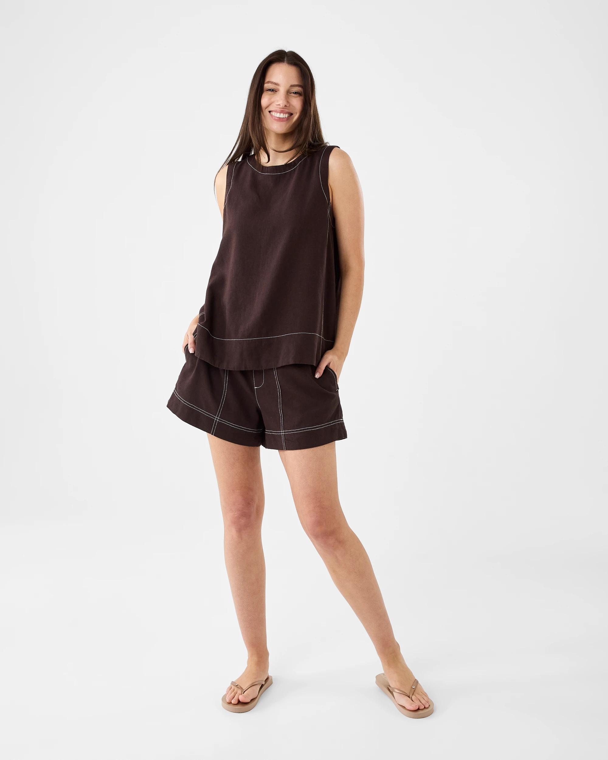 6 Linen Blend Tie Waist Shorts Cbean, 6 of 6