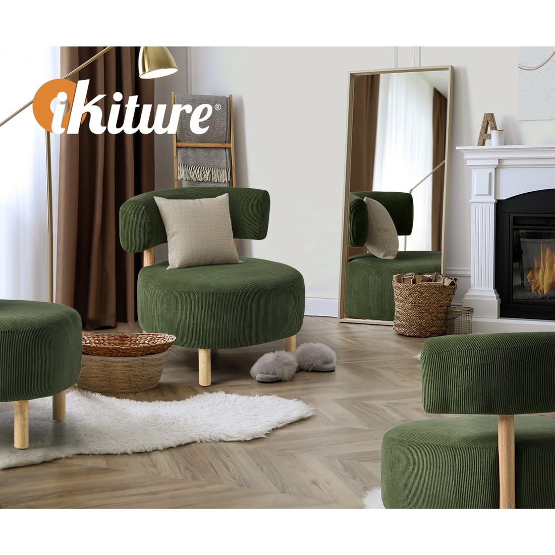 6 Oikiture Wooden Armchair Lounge Chair Velvet Accent Armchairs - Green, 6 of 10