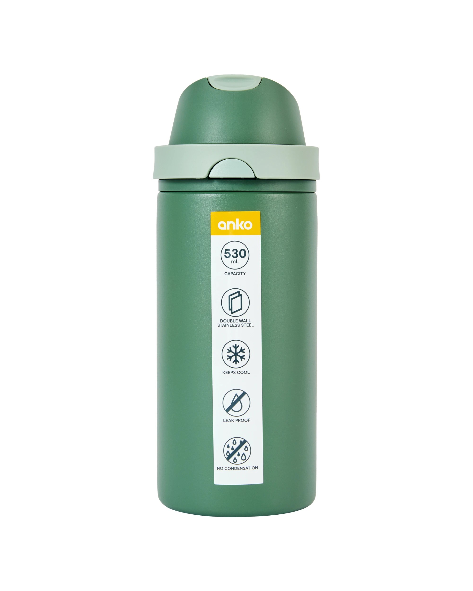 7 530ml Olive Stainless Steel Dual Lid Drink Bottle, 7 of 7