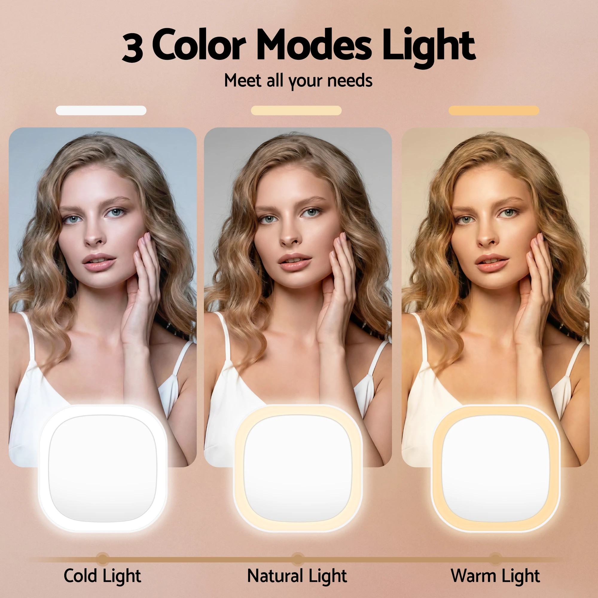 3 Embellir LED Compact Mirror Lighted Travel Makeup Mirror Pocket-Sized 1x 10x Magnification Square - White, 3 of 7