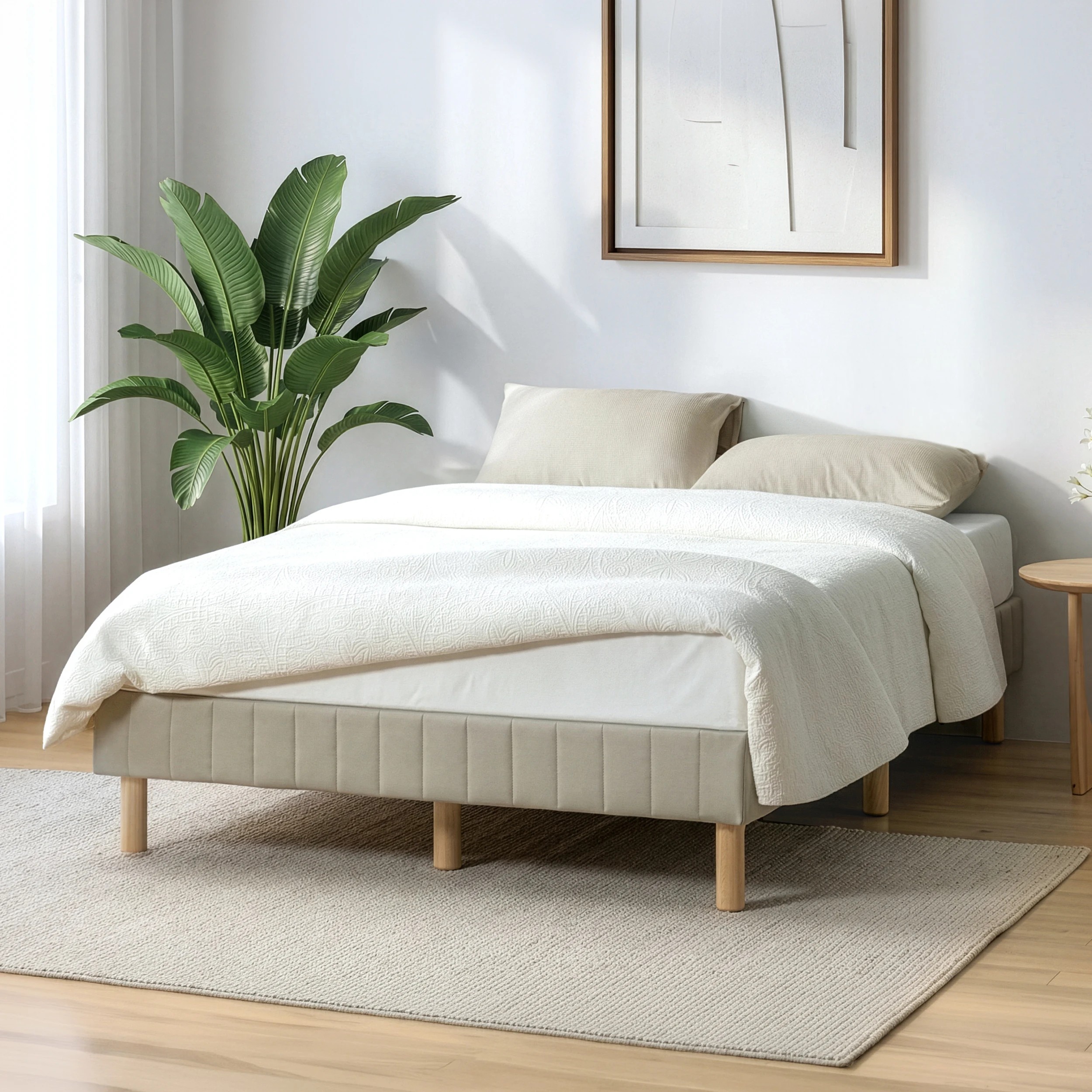 2 Queen Bed Upholstered Quick Snap Bed Frame Base - Beige, 2 of 10