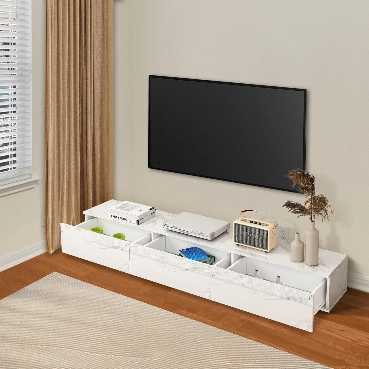 5 Ausway Wooden TV Cabinet Unit 180cm Entertainment Storage Drawer, 5 of 7