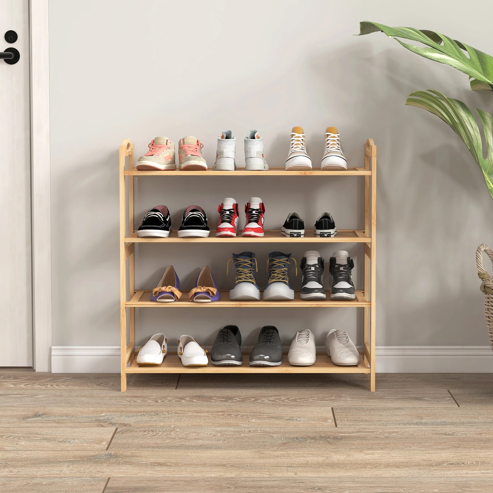 2 Casa Decor 4-Tier Bamboo Shoe Rack, Durable, Space Saving, Stylish Storage - Oak - Brown, 2 of 10