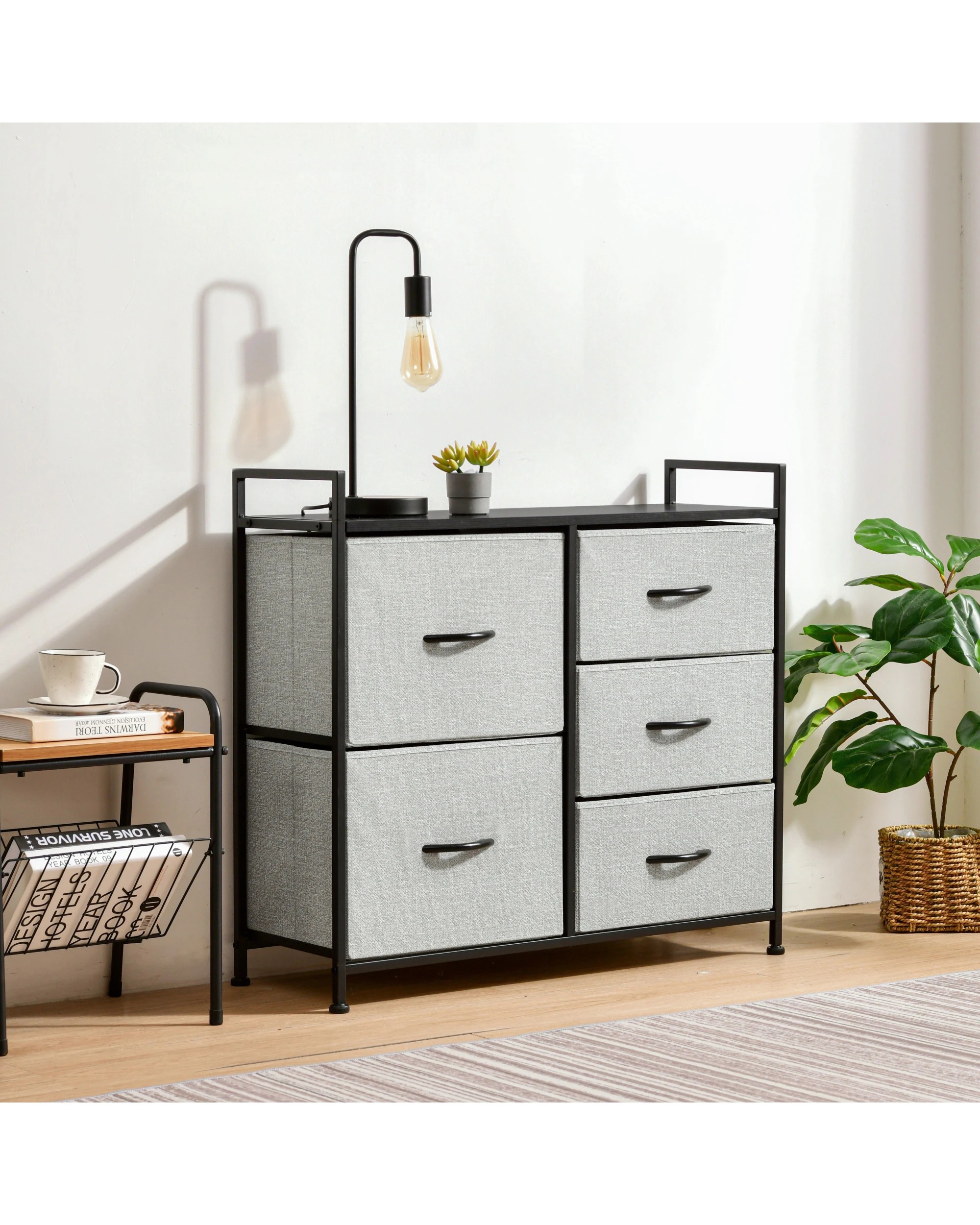 2 Sherwood Luna 5 Drawer Fabric Home Storage Dresser - Grey, 2 of 9
