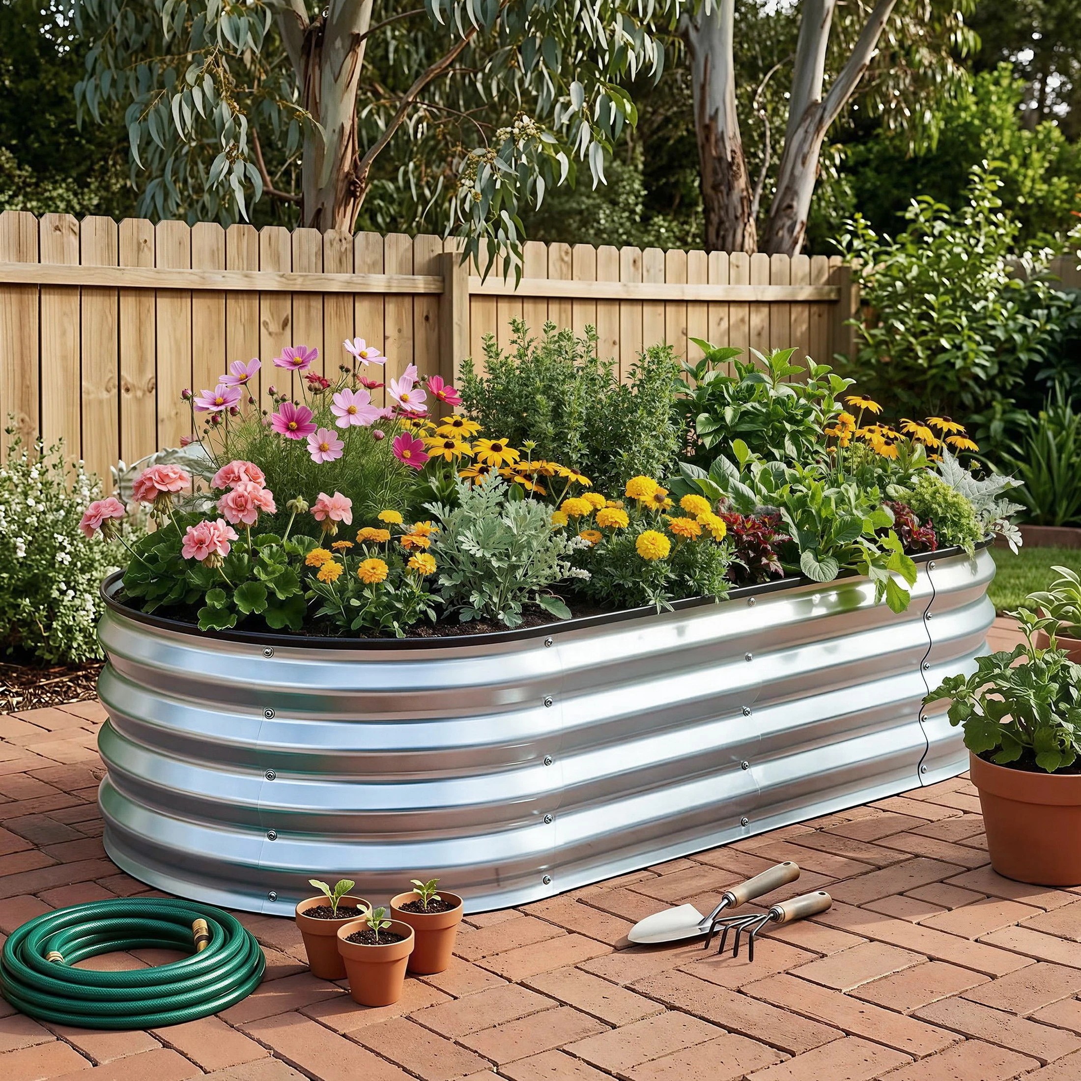 5 Green Fingers Raised Garden Bed Galvanised Oval Metal Planter Box Large Outdoor - Silver, 5 of 5