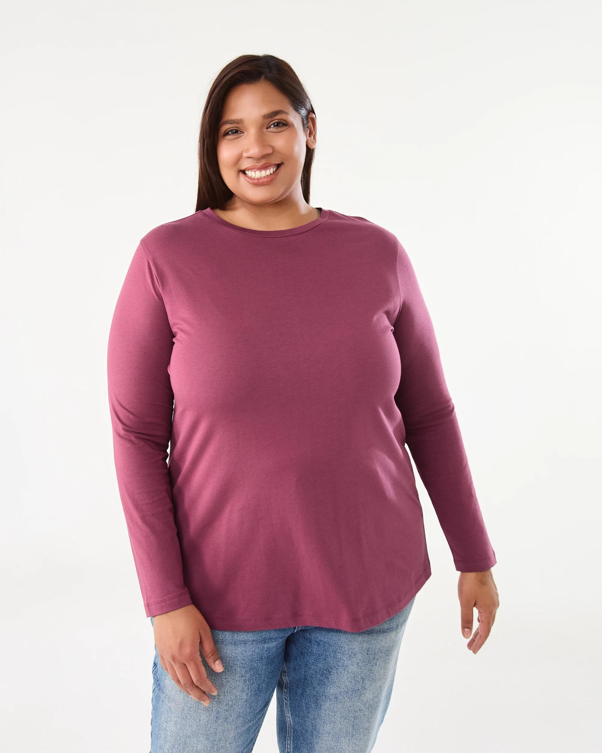 1 Curve Long Sleeve Cotton T-shirt Maroon, 1 of 7