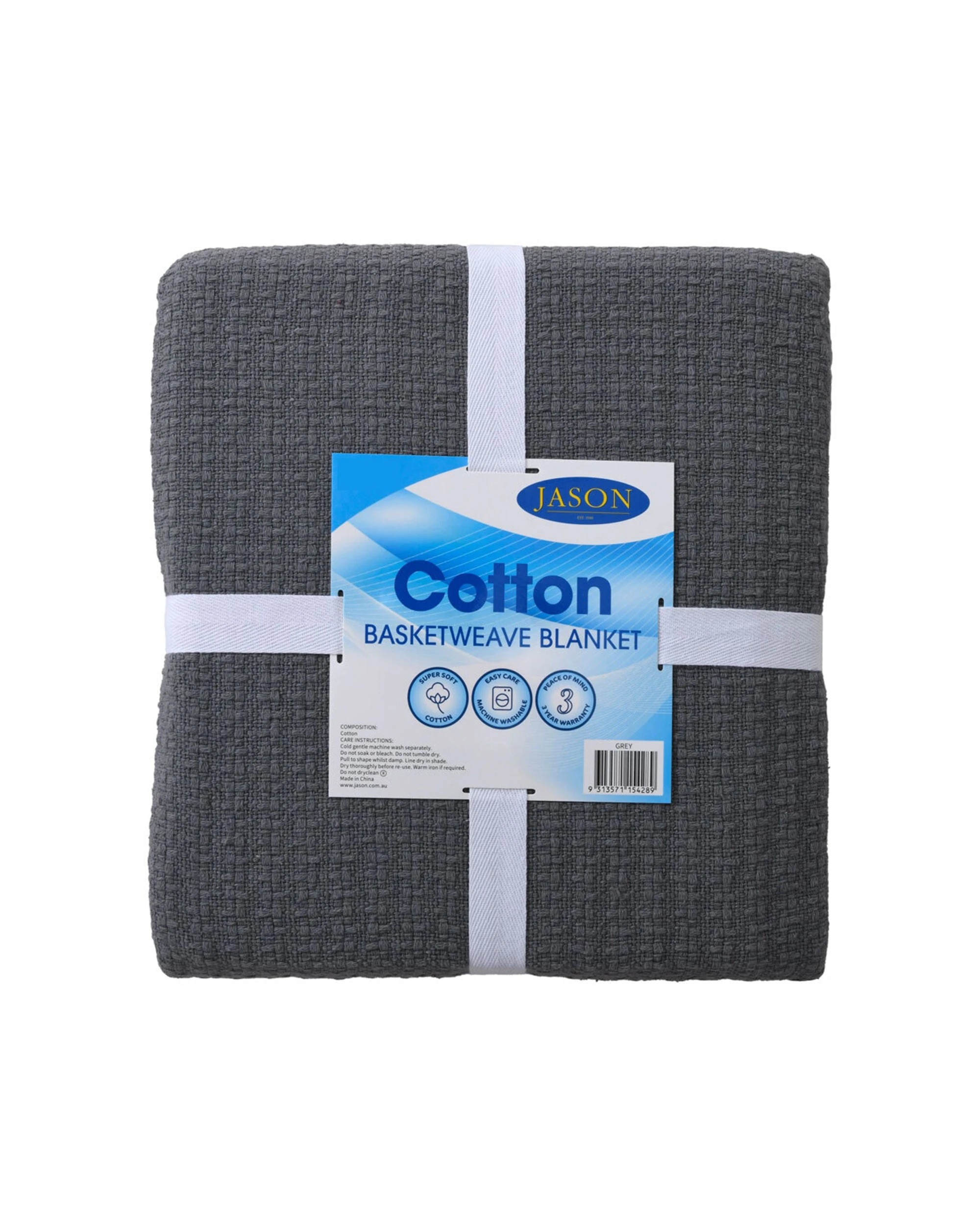 2 Jason Cotton Basketweave Pattern Blanket Durable Soft - Grey, 2 of 2