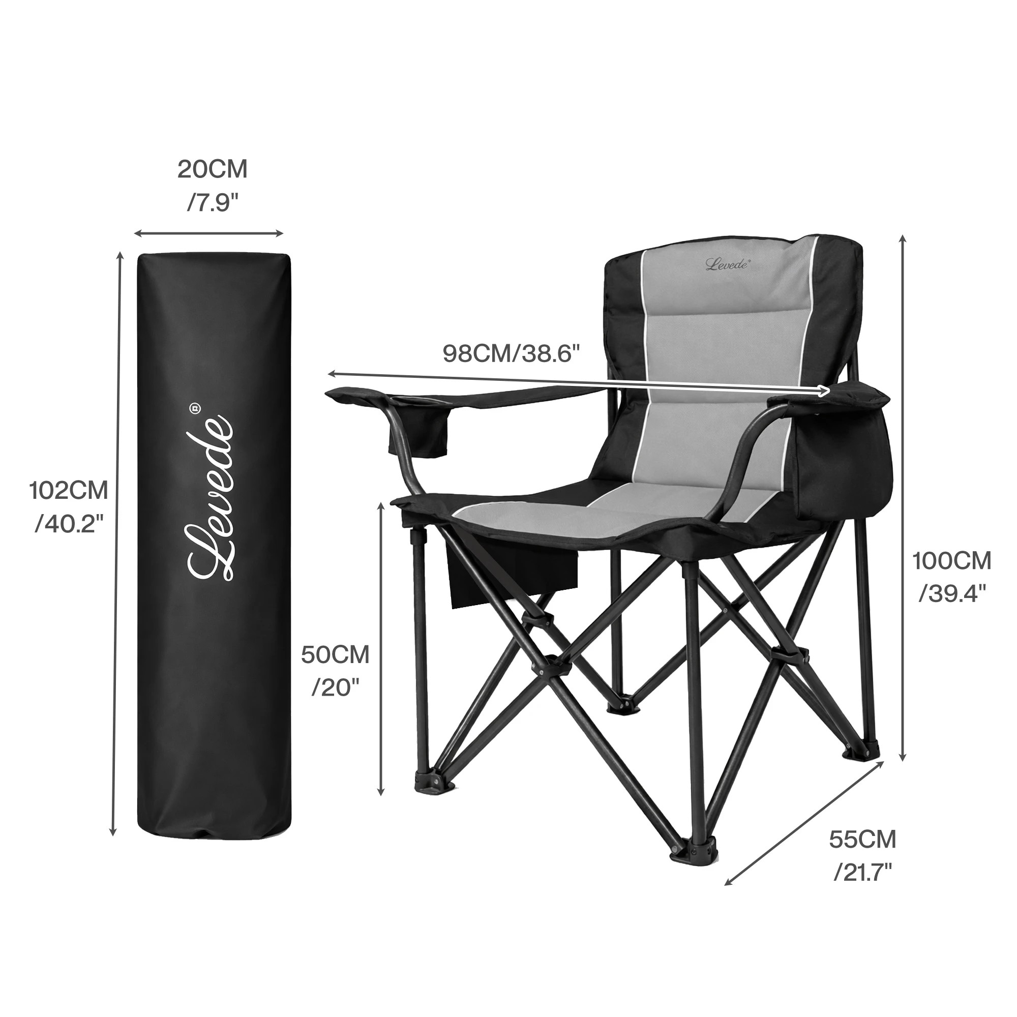 3 Levede Camping Chair Large Folding Outdoor Portable Fishing Picnic Travel Seat, 3 of 8