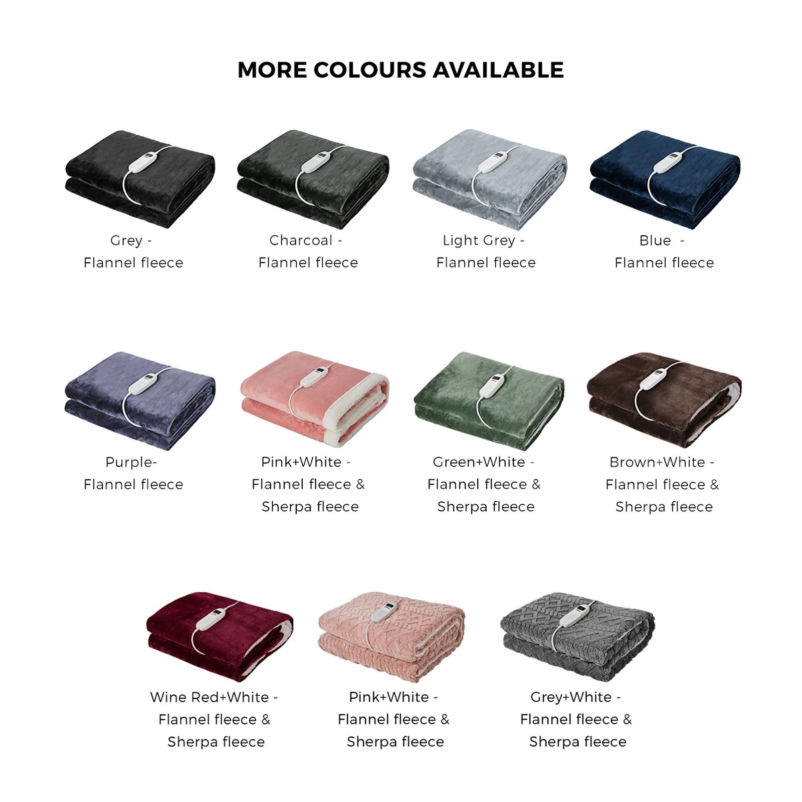 2 Bedra Bedding Electric Throw Rug Dual Side Heated Blanket Flannel&Sherpa Square Pattern - Single Bed - Grey, 2 of 8