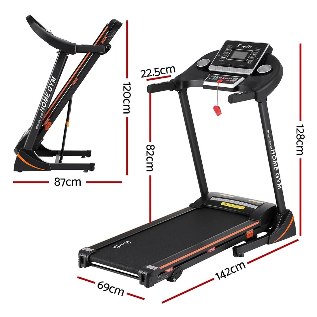 2 Everfit Treadmill Electric Home Gym Fitness Exercise Machine Hydraulic 420mm - Black, 2 of 7