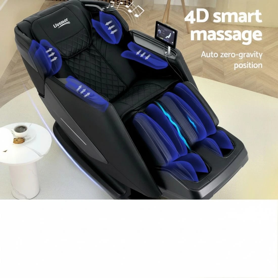 4 Livemor 4D Massage Chair Recliner SL Track Full Body Zero Gravity Massager Heated AI Body Scan REILY - Black, 4 of 6