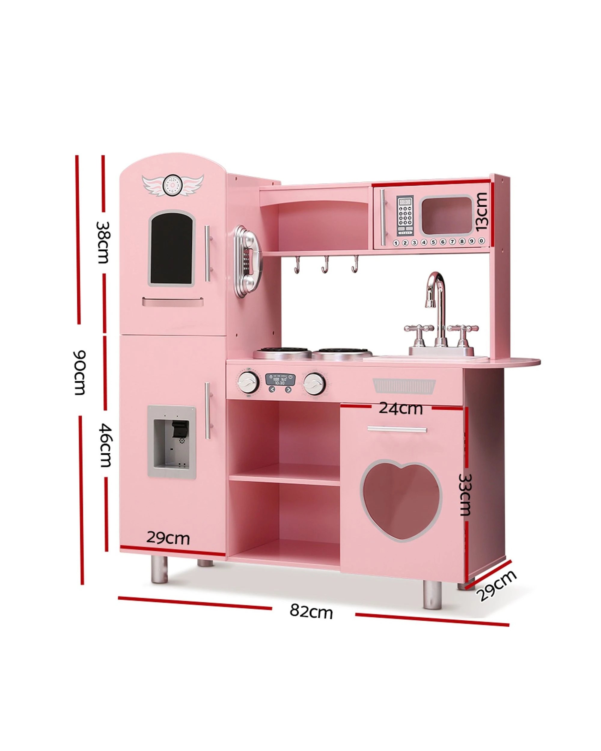 3 Keezi Kids Kitchen Play Set Wooden Pretend Toys Cooking Children Storage - Pink, 3 of 6