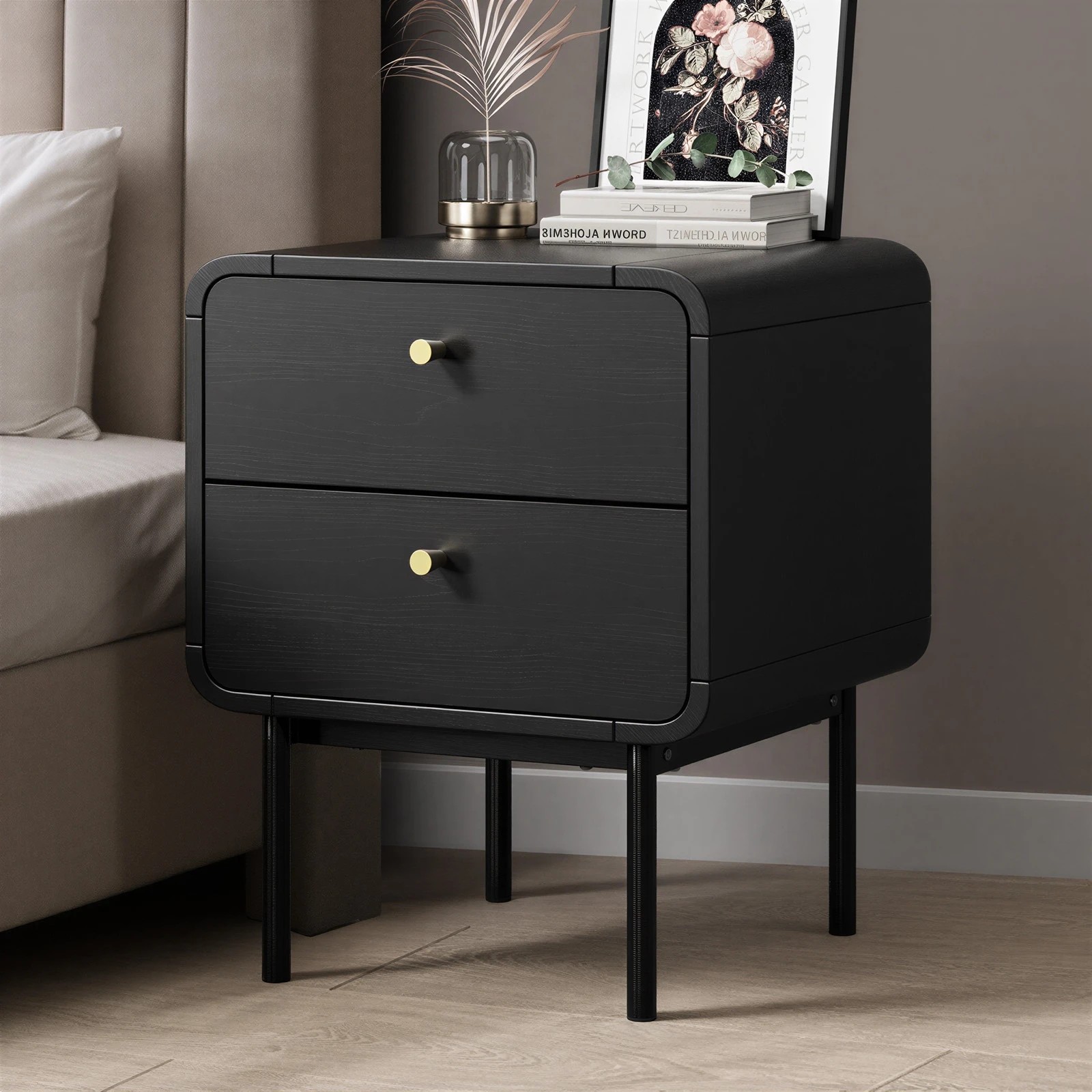 3 Oikiture Bedside Table 2 Drawers Side Table Bedroom Nightstand Metal - Black, 3 of 9
