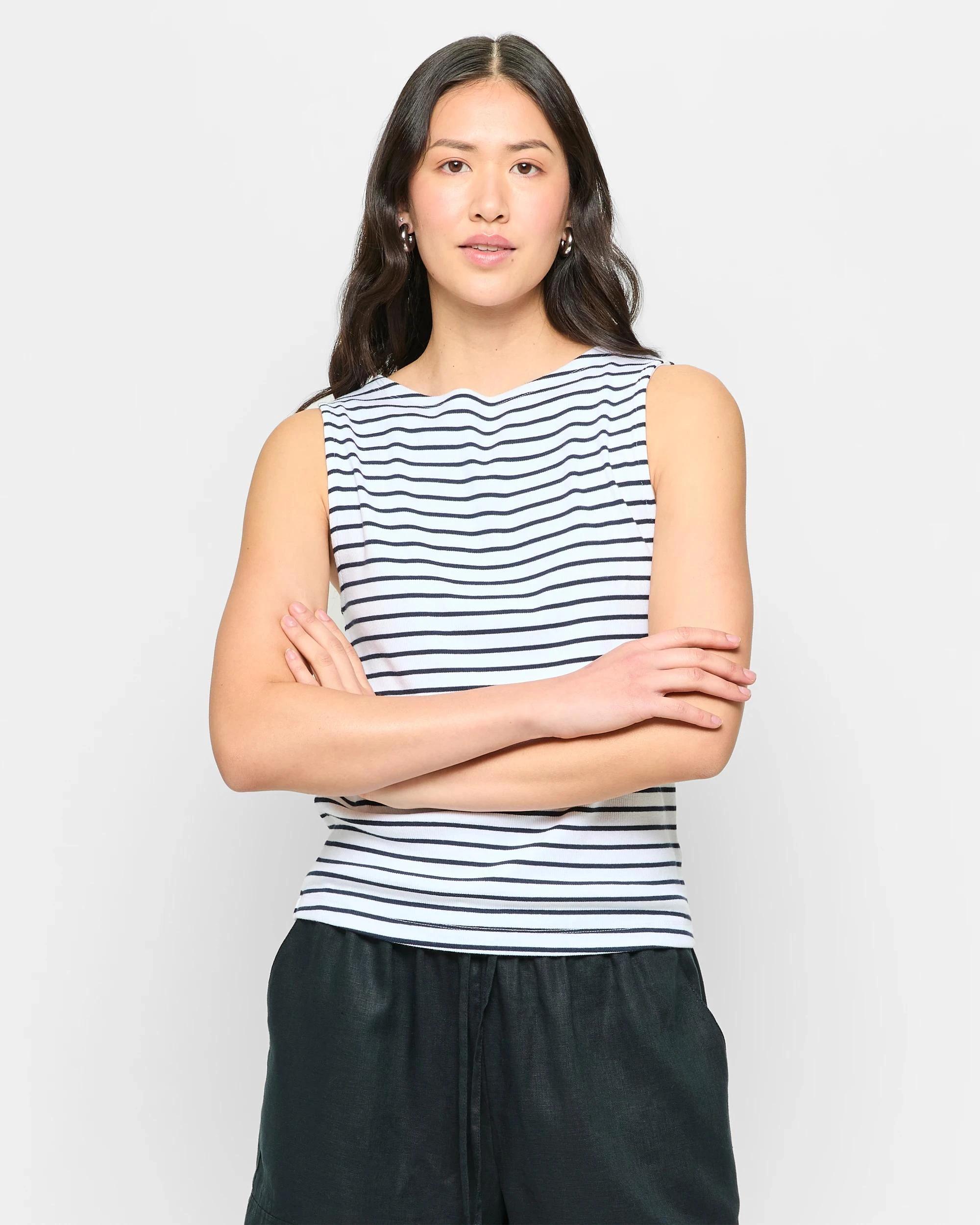 1 Target Soft Touch Boat Neck Rib Tank Top WHITE/NAVY STRIPE, 1 of 5