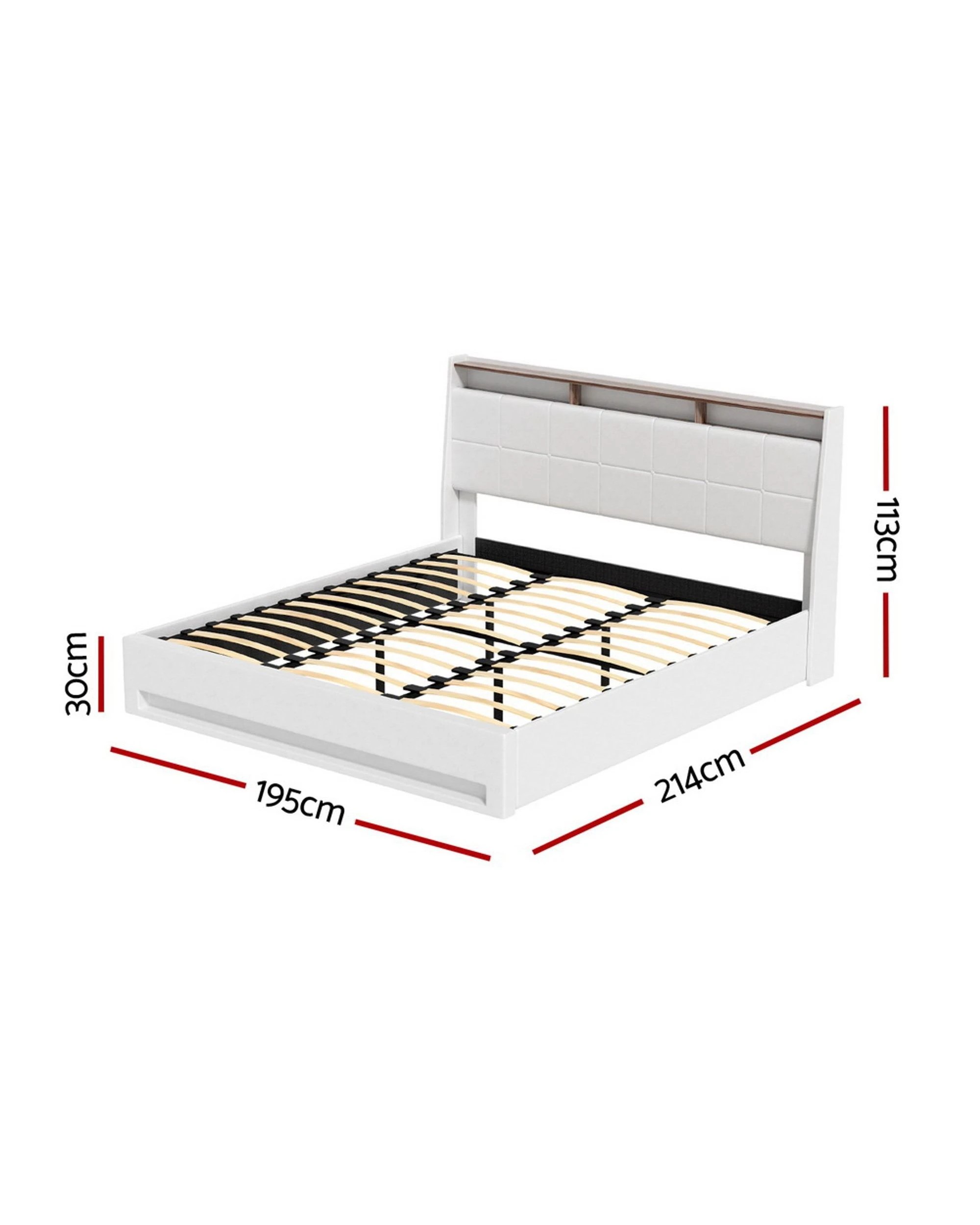 2 Artiss Bed Frame Gas Lift LED Beds Base Platform  PVC Leather Storage Headboard - White, 2 of 6