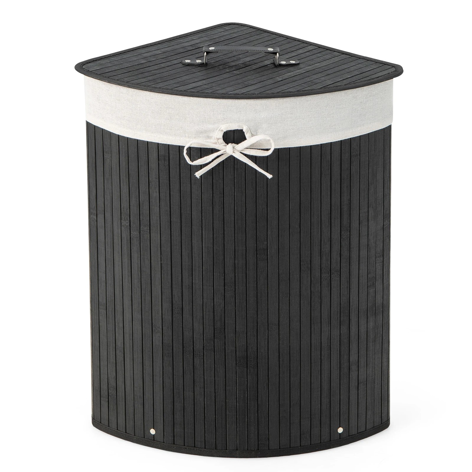 5 Costway 72L Bamboo Laundry Hamper Corner Storage Basket w/Lid - Black, 5 of 5