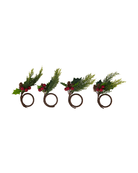 4 Pack Green Foliage Napkin Rings